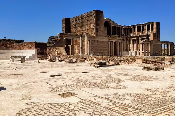 Sardis Gymnasium and mosaic courtyard ruins, highlight of Seven Churches of Asia Minor tour from Istanbul