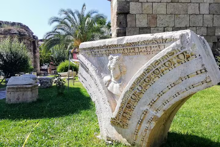 Carved marble fragment in Sardis archaeological site, stop on Istanbul to Seven Churches of Asia Minor tour