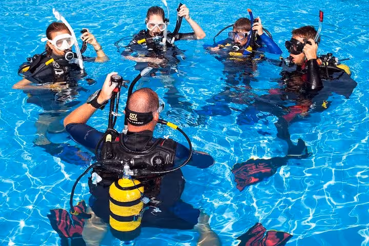Scuba diving briefing in clear water on White Island and Ras Mohammed boat trip from Sharm El Sheikh