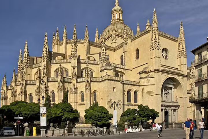 Segovia Cathedral exterior near Plaza Mayor, a highlight on private minivan tour from Madrid to Segovia