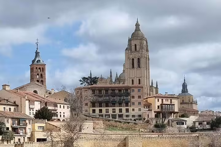 Segovia Old Town skyline with the Cathedral tower, scenic stop on Avila and Segovia private tour from Madrid