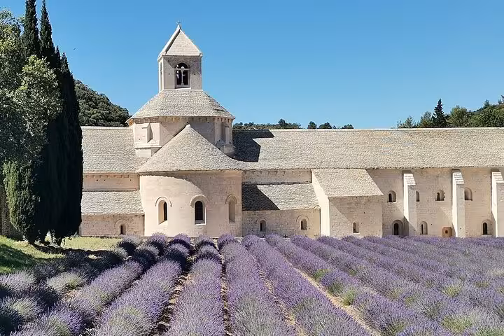 Senanque Abbey and lavender fields in Provence, scenic stop on private driver tour through Luberon villages