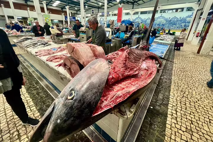 Fresh seafood display at Setúbal market, showcasing local culture on the Private Full Day Setúbal & Arrábida Wine Tour.