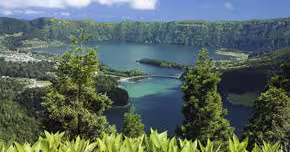 Scenic Sete Cidades crater lake viewpoint on São Miguel, Azores, on a half-day Seven Cities van tour