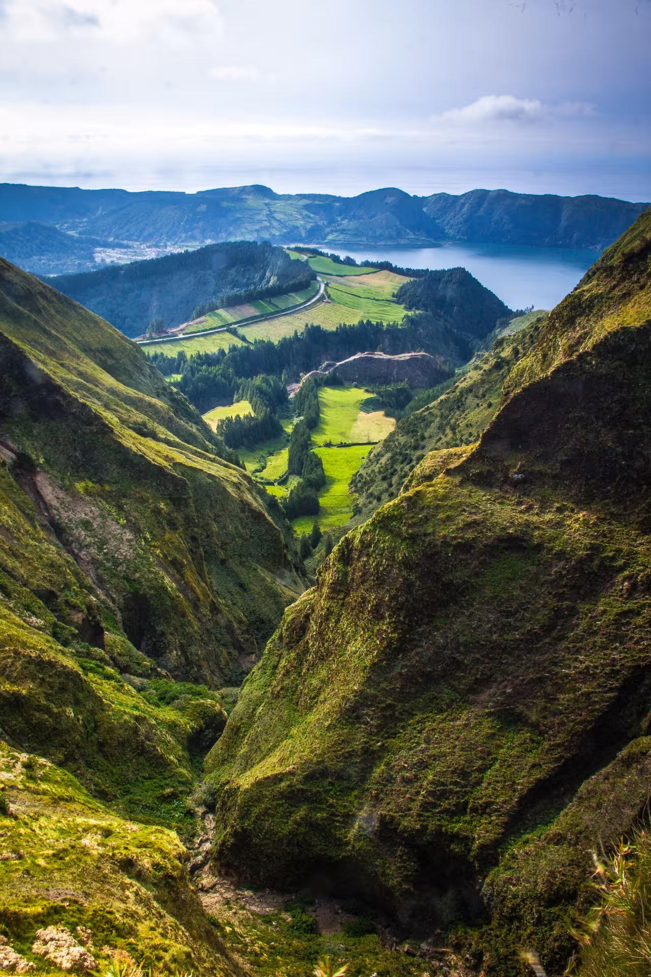 Panoramic Sete Cidades crater valley and lake view on the Seven Cities to Ferraria hike, São Miguel