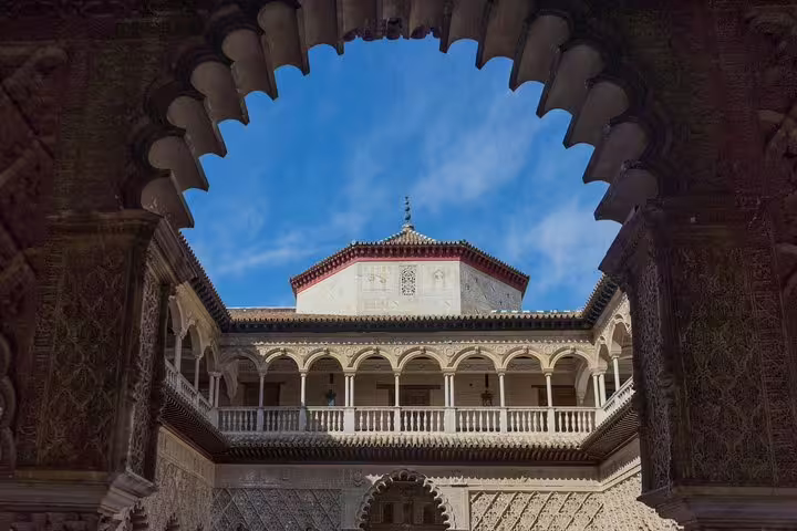 View of the stunning architectural details of Seville's Alcazar Palace, perfect for cruisers seeking a skip-the-line tour from Cadiz.