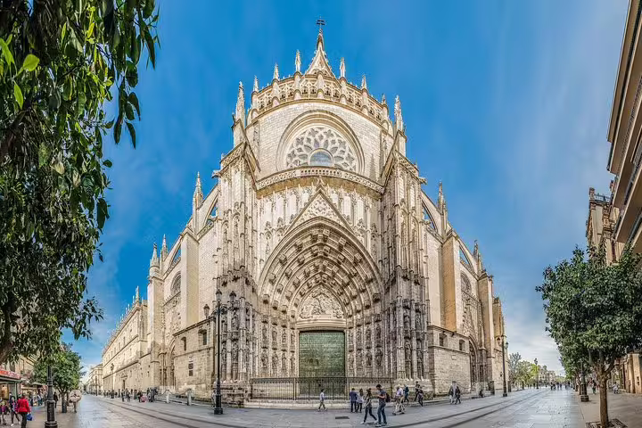 Seville Cathedral facade with intricate Gothic architecture, ideal for cruisers taking the Seville and Alcazar skip-the-line tour.