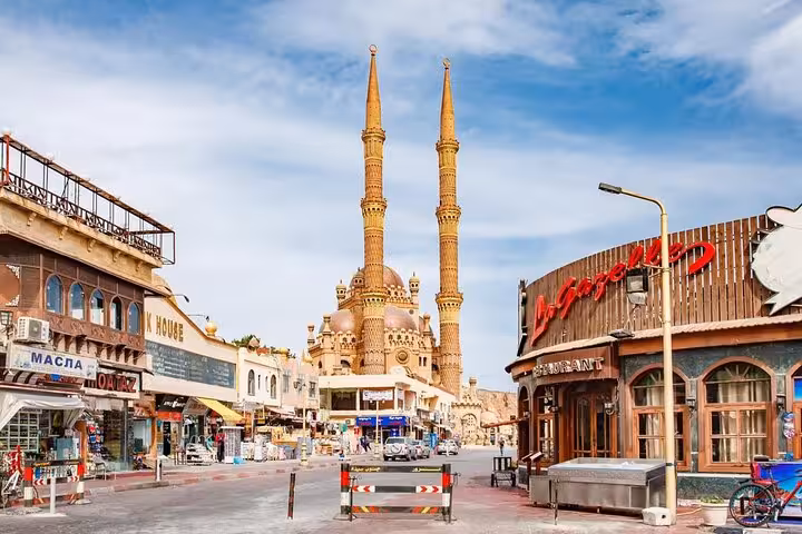 Al Sahaba Mosque and Old Market street scene on Sharm El-Sheikh city tour with optional seafood meal