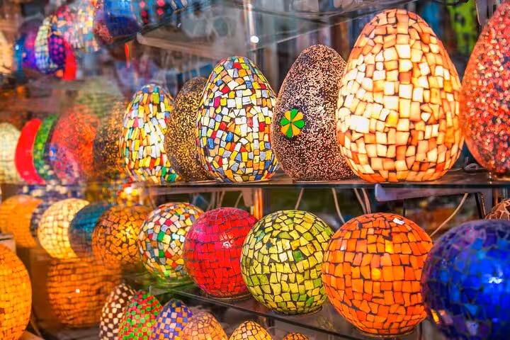 Colorful mosaic lanterns at Sharm El-Sheikh Old Market bazaar, shopping stop on the city tour