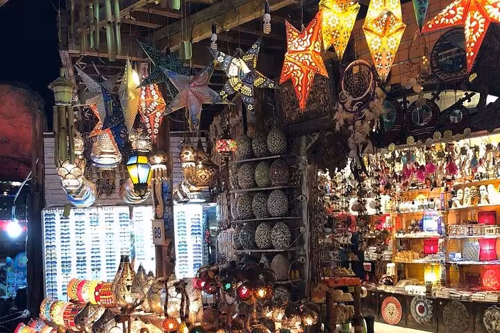 Night bazaar in Sharm El Sheikh Old Market with glowing lanterns and gift shops on shared city tour
