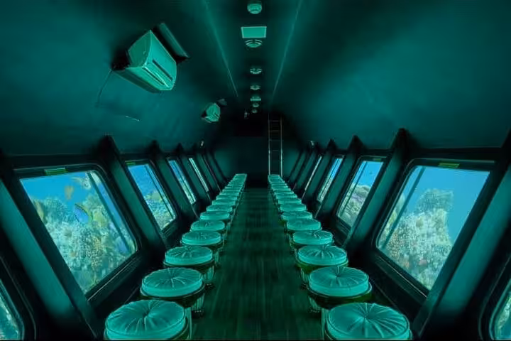 Panoramic cabin with underwater viewing windows on Sharm El-Sheikh semi submarine tour with hotel transfer