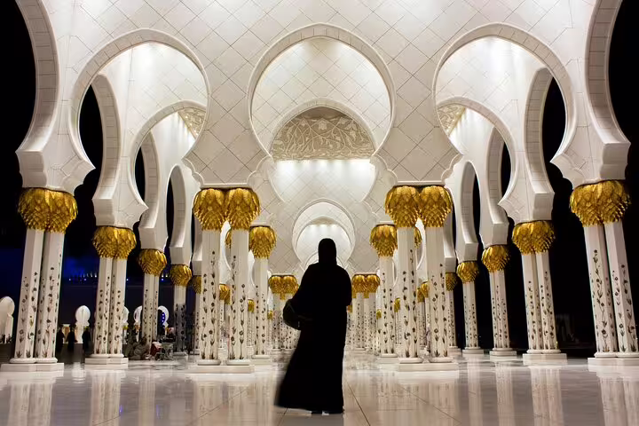 Explore the stunning Sheikh Zayed Grand Mosque on a private Abu Dhabi tour in a 4x4 vehicle.