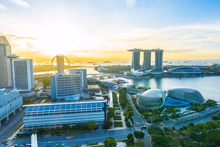 Singapore Marina Bay skyline at sunrise, popular route for private Changi Airport transfer to city hotels