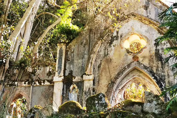 Ancient ruin surrounded by lush greenery in Sintra, Portugal, captured during a private 2-day tour of Lisbon, Sintra, Roca, and Cascais.