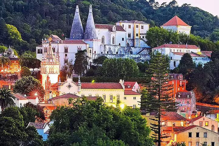 Scenic view of Sintra's historic architecture and lush landscape, perfect for a private tour of Sintra and Lisbon city highlights.