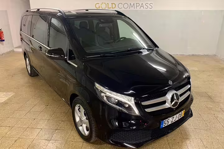 Luxurious Mercedes van for Private Sintra Half-Day Tour to UNESCO Heritage sites and Pena Palace, offering comfort and style.