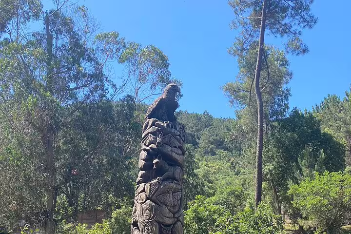 Intricate wooden sculpture of an eagle surrounded by lush forest in Sintra, a must-see on the Magic Sintra tour.