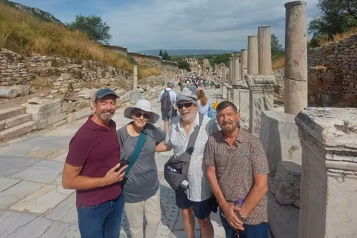 Guests on Curetes Street in ancient Ephesus during skip-the-line small group discovery cruise tour