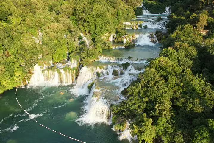 Aerial view of Skradinski Buk waterfalls in Krka National Park on a Sibenik day trip tour from Zadar