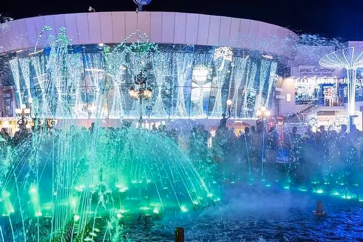 Soho Square Sharm El Sheikh dancing fountain at night, included in Farsha Cafe tour with private car