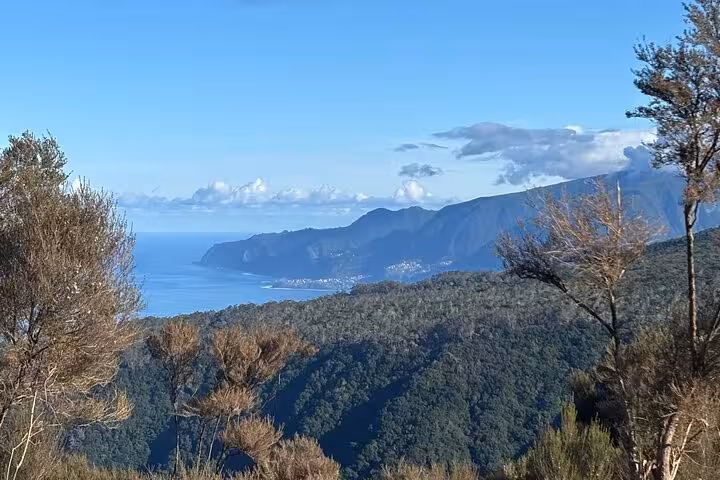 Panoramic southwest Madeira mountain and ocean views from an off-road 4x4 route through laurel forest