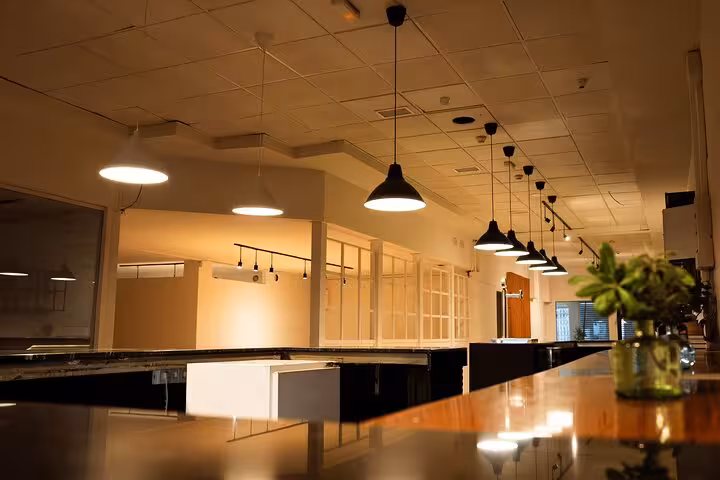 Modern, well-lit kitchen interior ready for an authentic Spanish tapas cooking class in Barcelona.