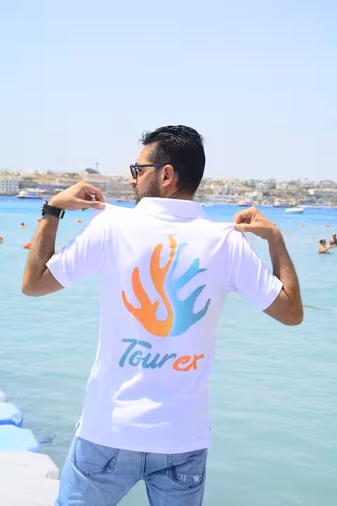 Back view of tour staff in Sharm El Sheikh marina, preparing guests for a 2-hour Red Sea speedboat ride