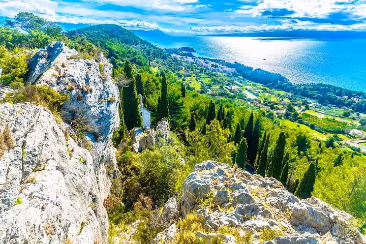 Dalmatian coast viewpoint near Split with Adriatic Sea panorama, scenic start before Plitvice Lakes to Zagreb