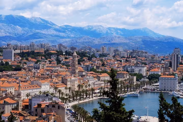 Split waterfront and Diocletian’s Palace rooftops on Croatia tour from Dubrovnik to Zagreb via Plitvice