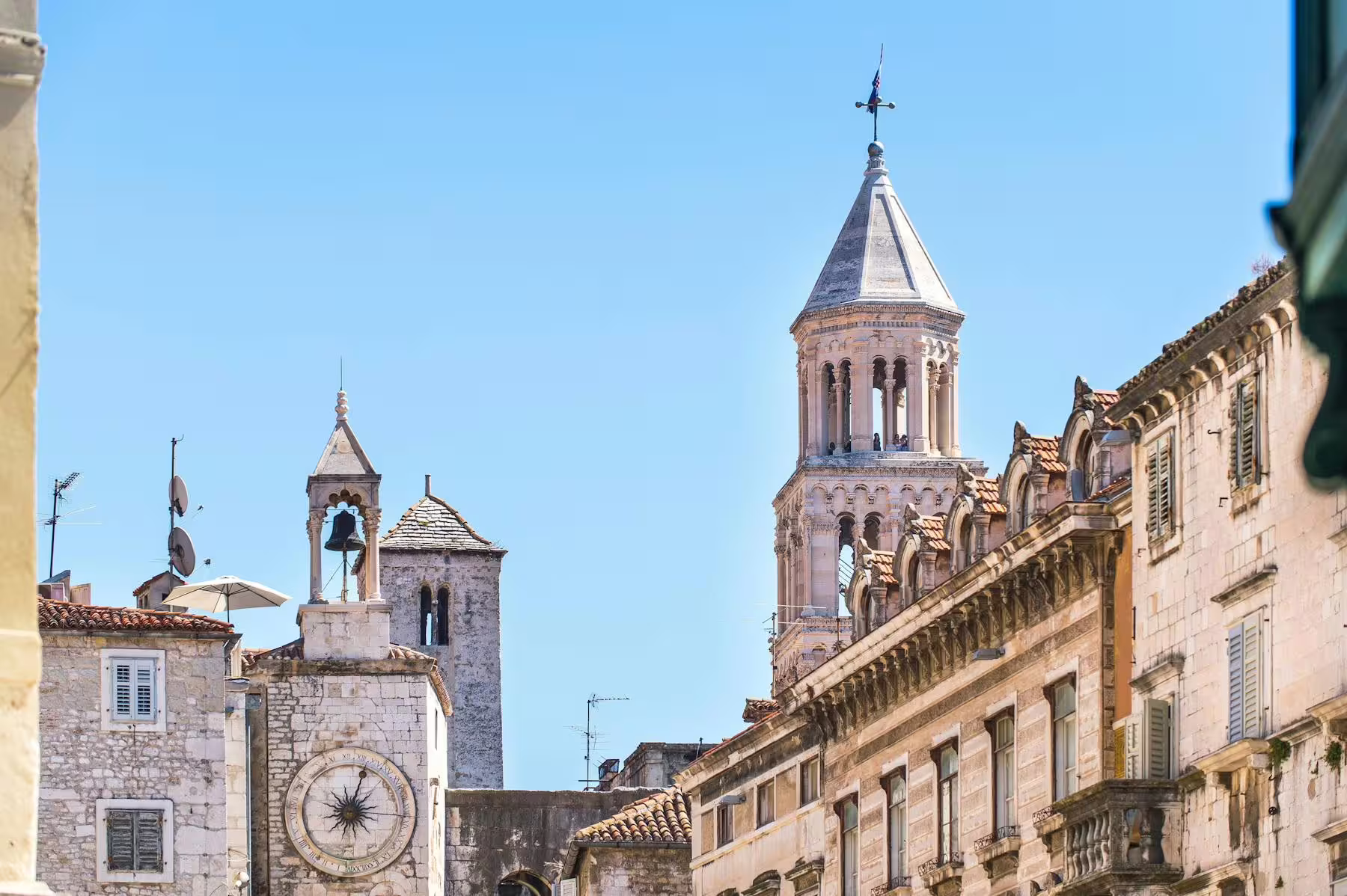 Split Old Town skyline with Cathedral of Saint Domnius bell tower, stop on Trogir and Split day trip
