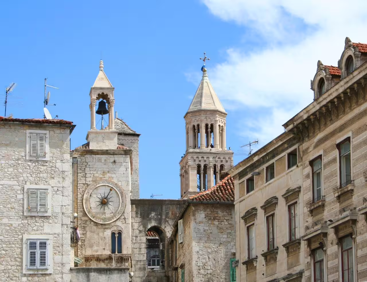 Historic Split old town stone buildings and cathedral bell tower, scenic stop on an 8-day Istria to Dalmatia road trip