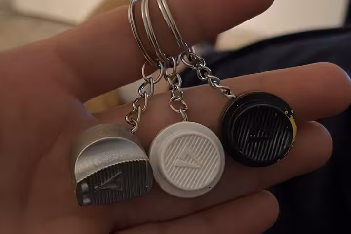 Spray paint cap keychains souvenir from Istanbul street art experience with local artists at home garden