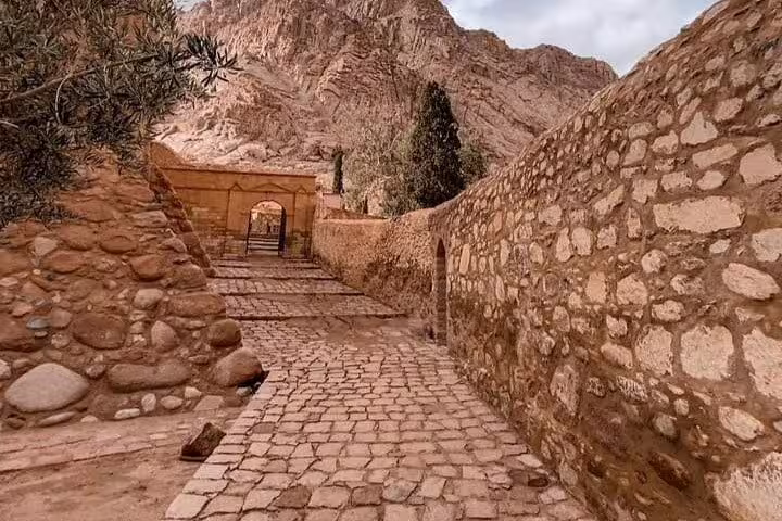 Stone pathway to St Catherine Monastery in Sinai, Egypt, on private day tour from Sharm El Sheikh