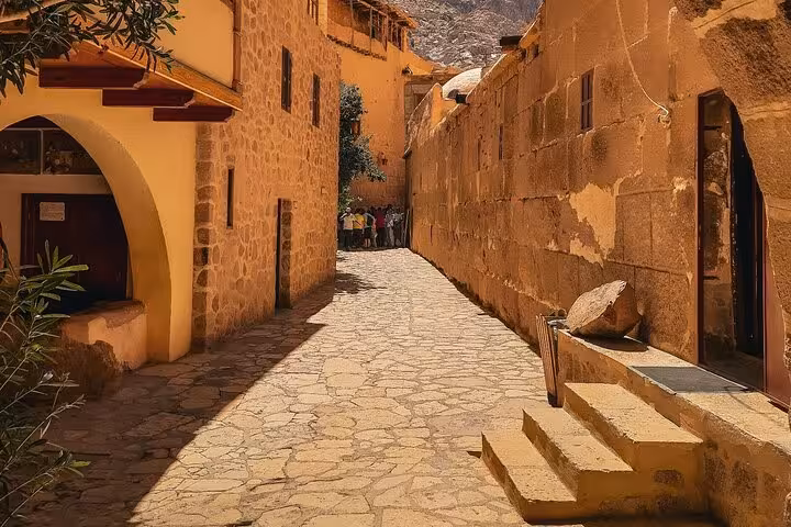Stone alleyway inside St Catherine’s Monastery, Sinai Mountains, on guided Sharm El Sheikh to Dahab tour