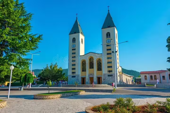 St James Church twin towers in Medjugorje, Bosnia and Herzegovina, highlight of a private tour pilgrimage