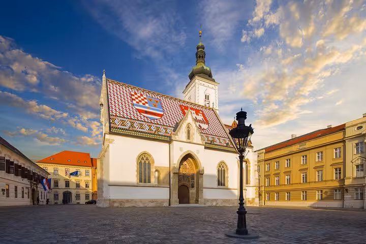 St Mark’s Church in Zagreb, Croatia, on the BEST of Croatia 8-day private tour, with iconic tiled roof