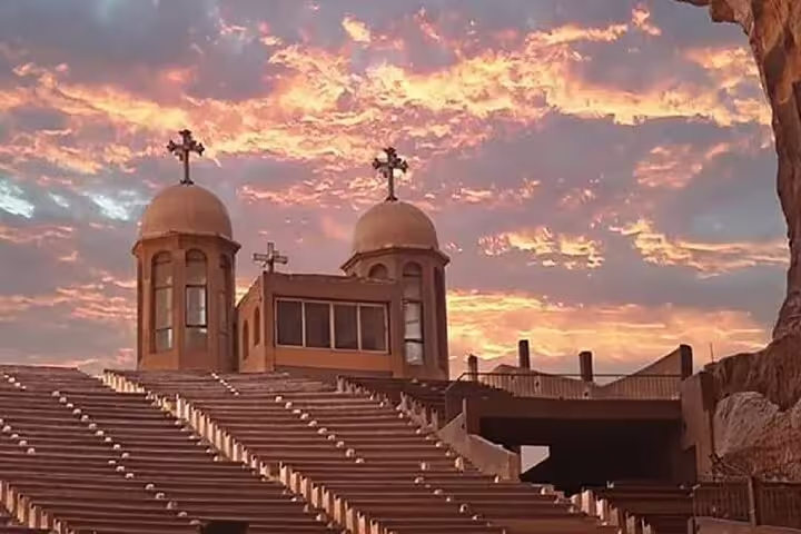 Sunset view of St Mark’s Coptic Cathedral domes in Alexandria on a private 3-day Cairo and Alexandria tour