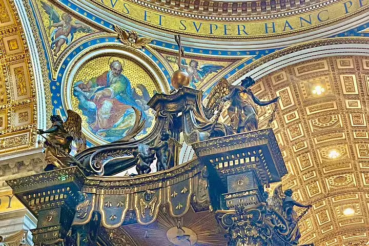 Baroque altar and golden ceiling details of St Peter’s Basilica seen on exclusive Rome VIP tour of the Vatican and Sistine Chapel