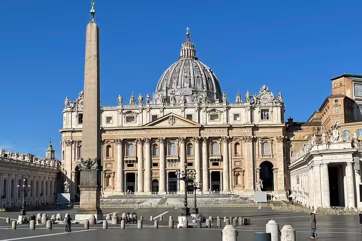 St Peter’s Basilica and Vatican Obelisk in St Peter’s Square, featured stop on a private chauffeured Rome and Vatican city tour