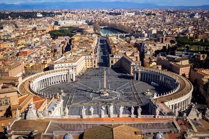 Marvel at the breathtaking aerial view of St. Peter's Square in Vatican City during our best of Rome shore excursion.