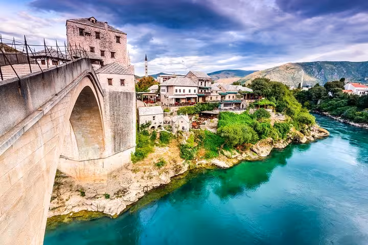 Stari Most bridge over the Neretva River in Mostar, Bosnia, on the Budapest to Dubrovnik Balkans highlights tour
