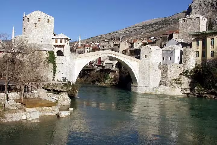 Stari Most bridge over the Neretva River in Mostar on a day trip from Makarska Riviera, Bosnia
