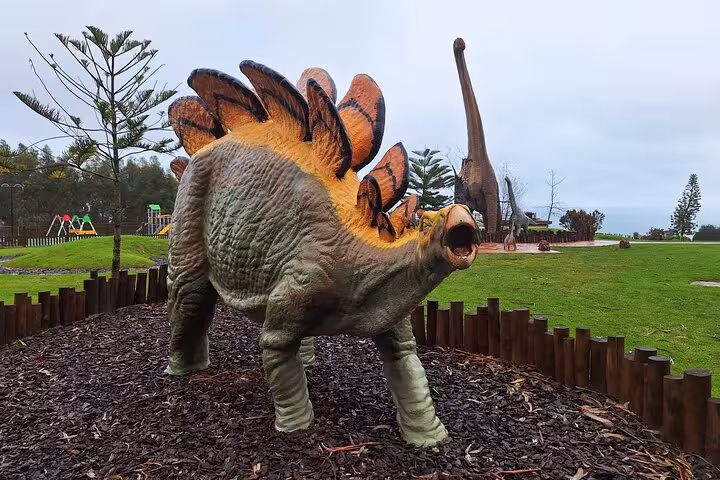 Stegosaurus replica in outdoor exhibit at Jurassic Museum of Asturias, a must-see on tours from Oviedo.