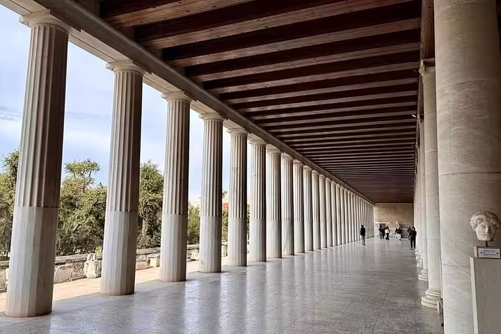 Stoa of Attalos colonnade in the Ancient Agora, Athens, visited on a half-day private car tour with local