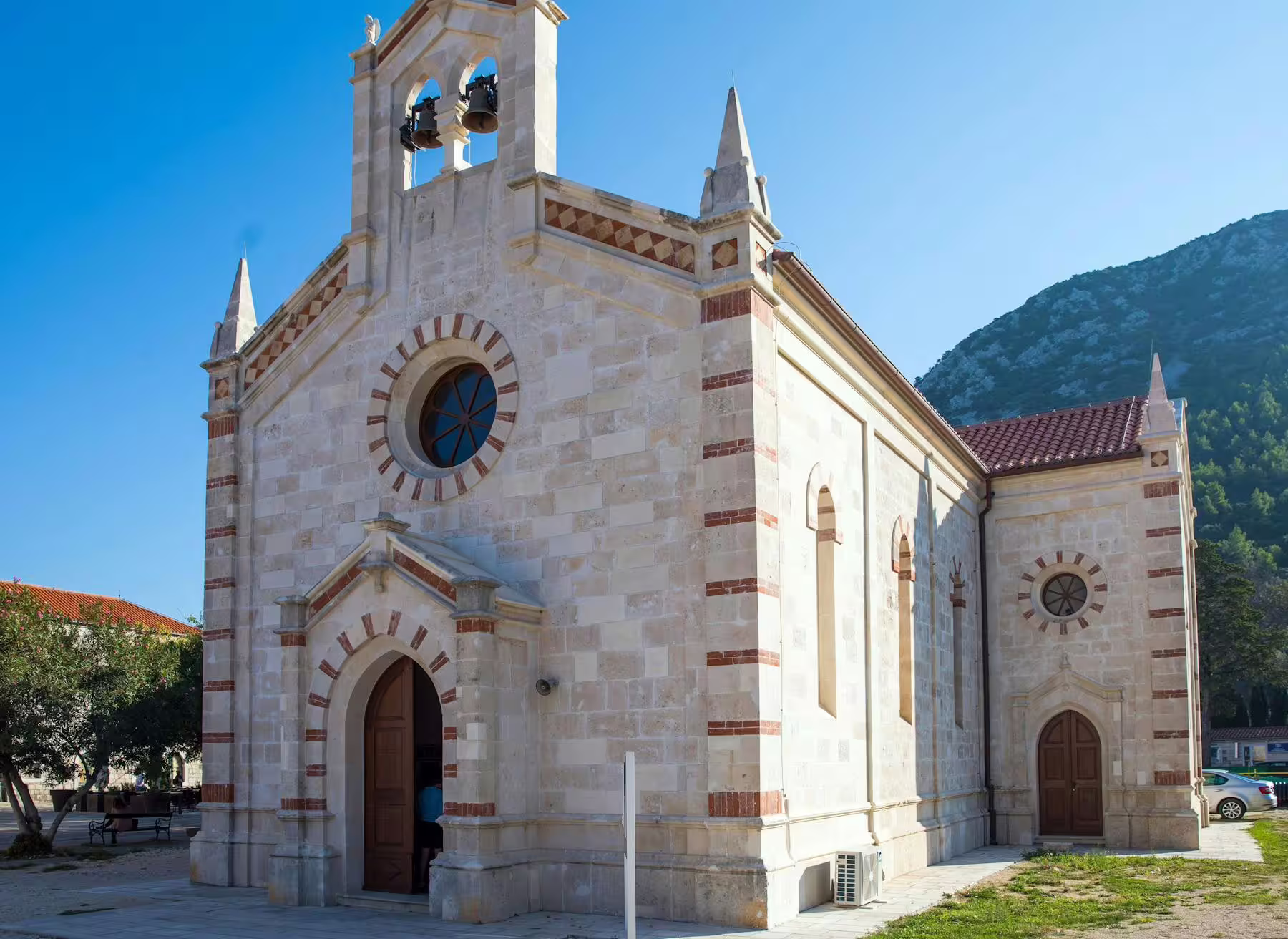 Stone church on Korcula Island stop on Legends of Peljesac & Korcula tour from Dubrovnik, Croatia
