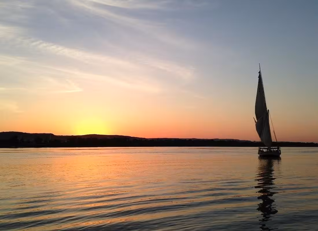 Sunset felucca ride on the Nile in Cairo, Egypt, romantic sailing cruise with lunch included and transfers