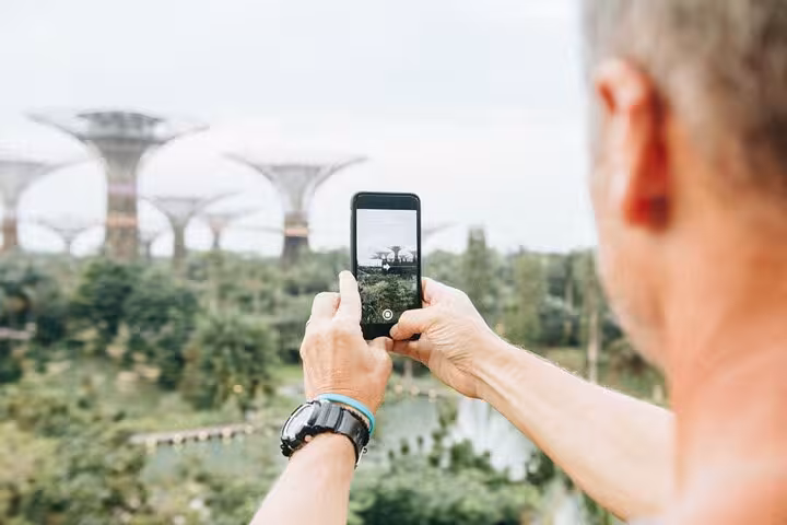 Capturing the iconic Supertree Grove at Gardens by the Bay on the Singapore Instagram walking tour.