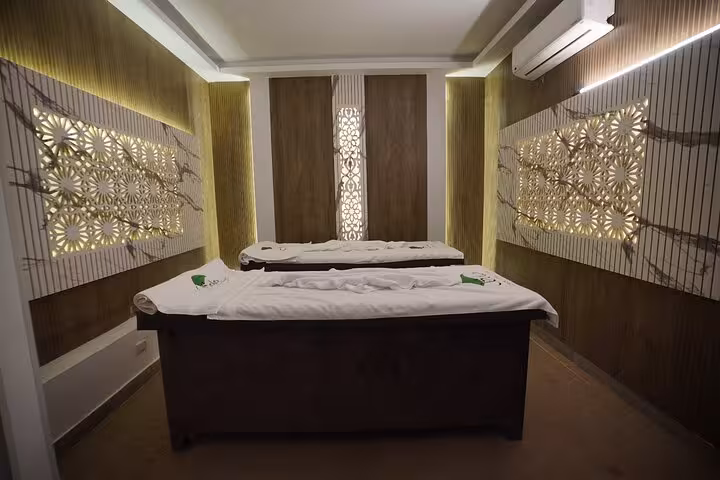 Modern Sharm El Sheikh wellness center with two massage tables prepared for a calming Swedish massage session