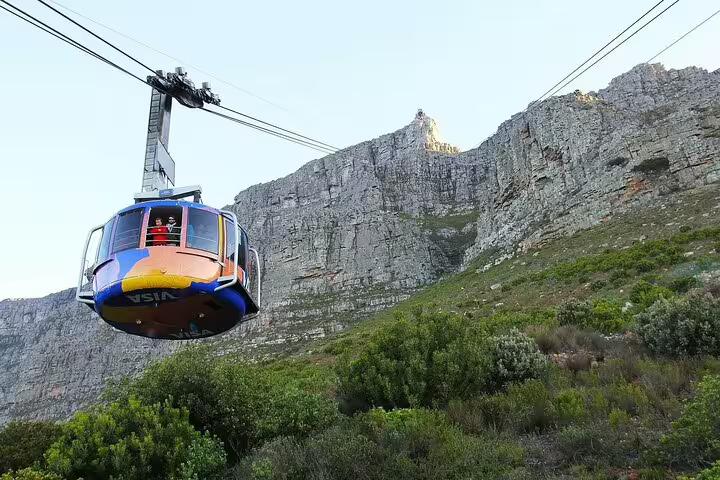 Cable car ascending Table Mountain, providing breathtaking views on the Table Mountain National Park tour.