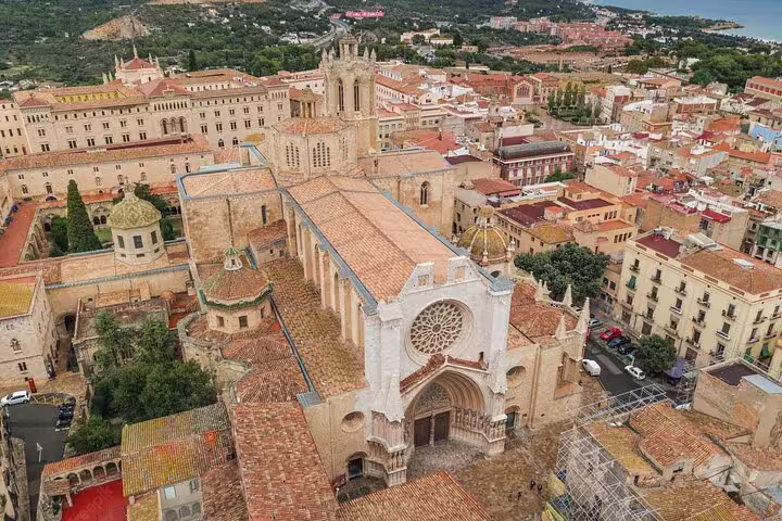 Aerial view of Tarragona Cathedral and old town rooftops, key stop on a self-guided scavenger hunt tour